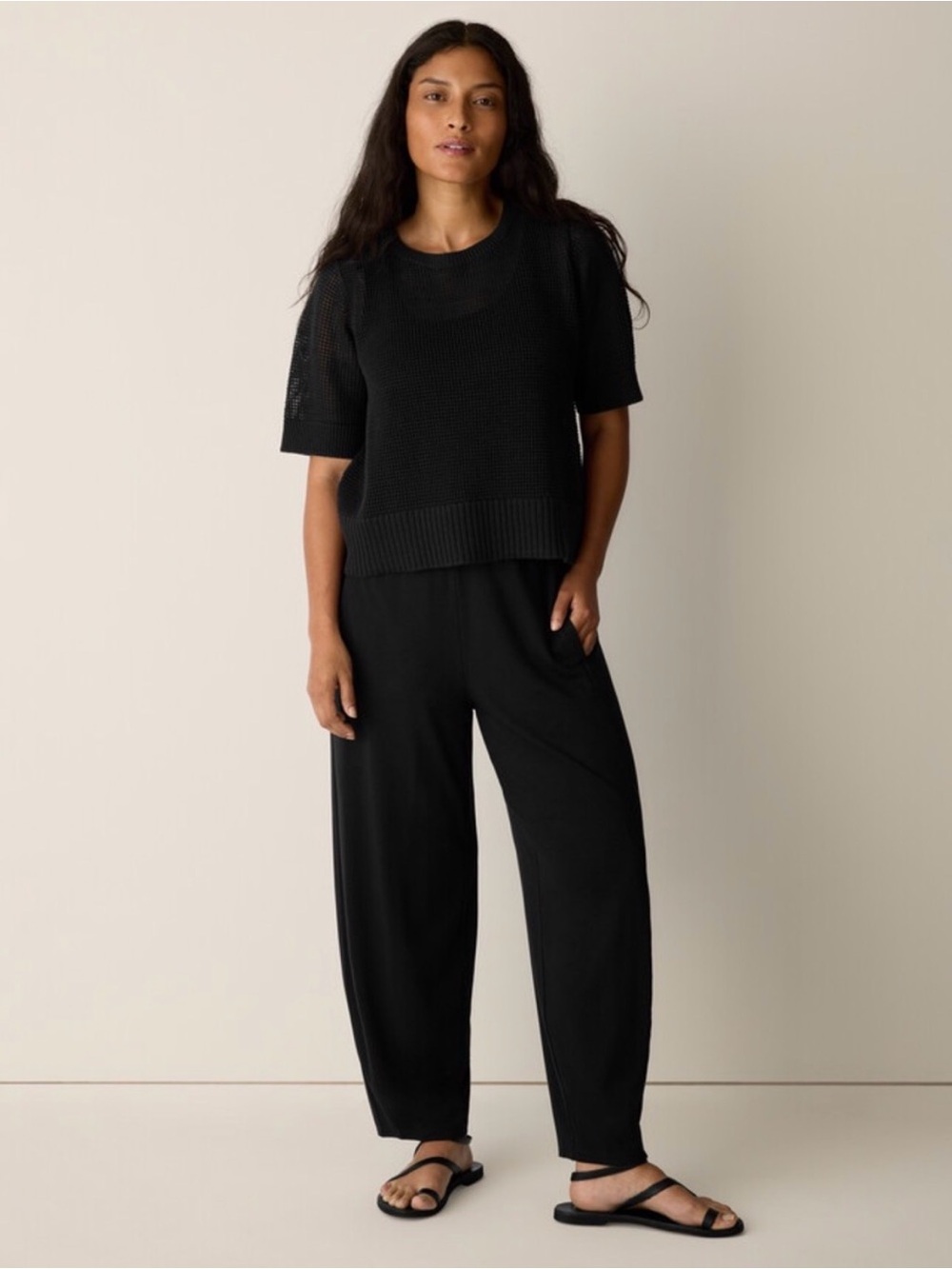 NWT Eileen Fisher Black Organic Cotton Blend Lantern Pants Size Medium